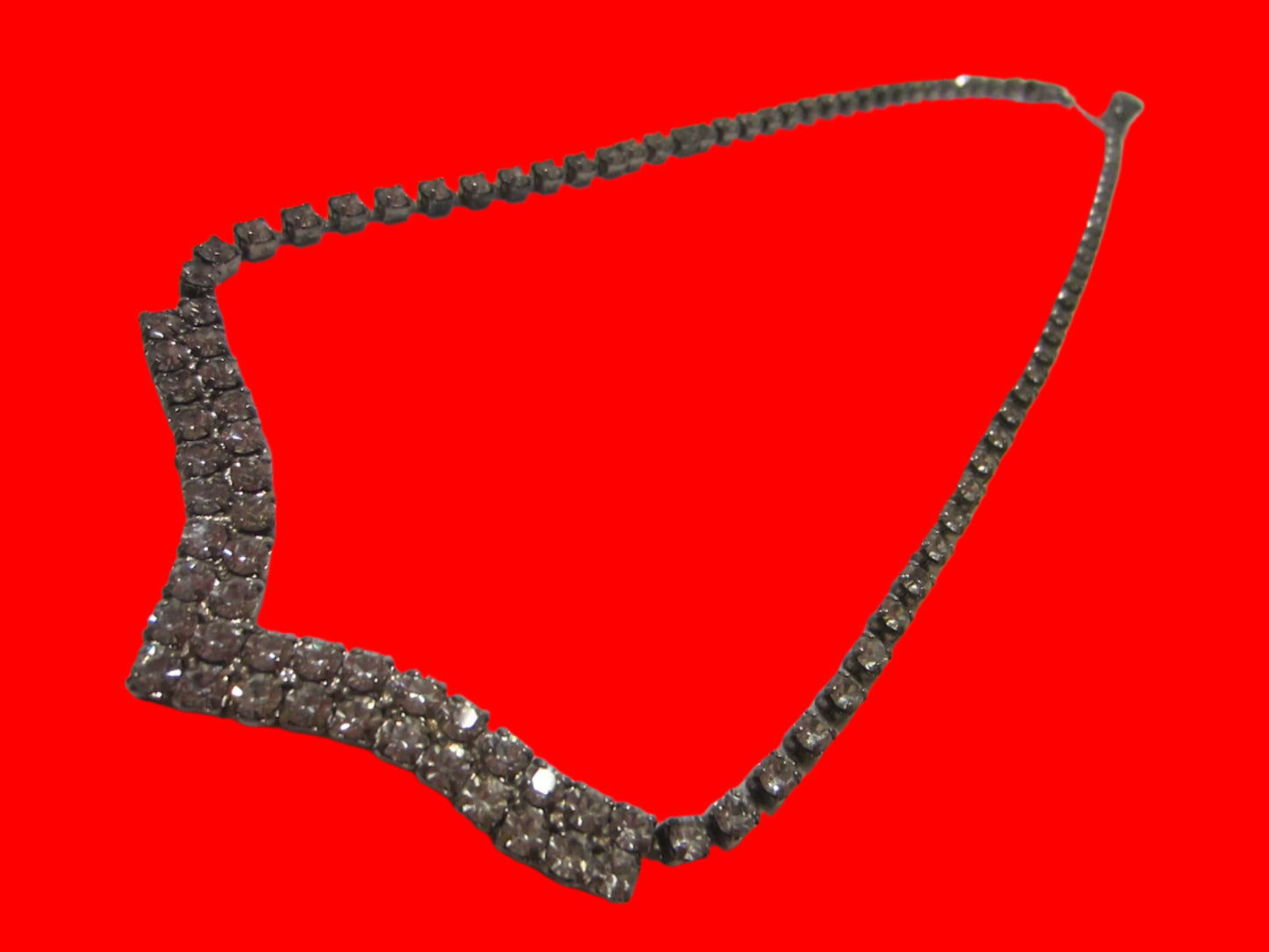 Mid Century Diamante Necklace V Shape - Designer Unique Finds 