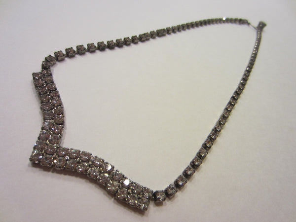 Mid Century Diamante Necklace V Shape - Designer Unique Finds 