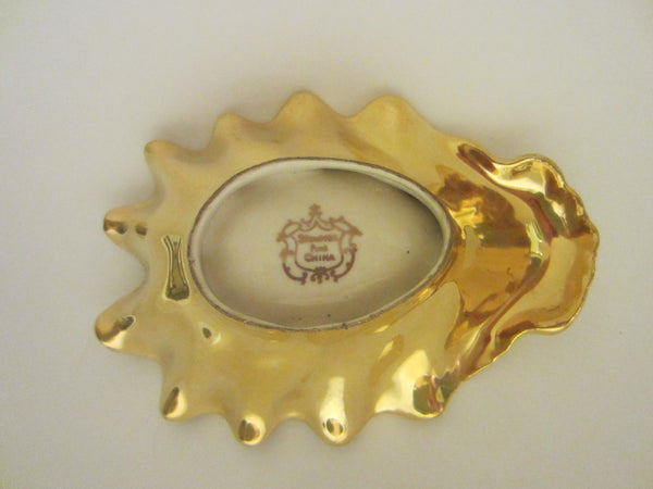 Stouffer Fine China Gold Leaf Bon Bon Dish With Gold Registered Trade Mark - Designer Unique Finds 