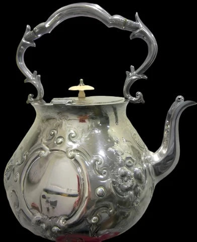 Mappin Brothers London Silver Teapot Lion Medallions Etched Hallmarked