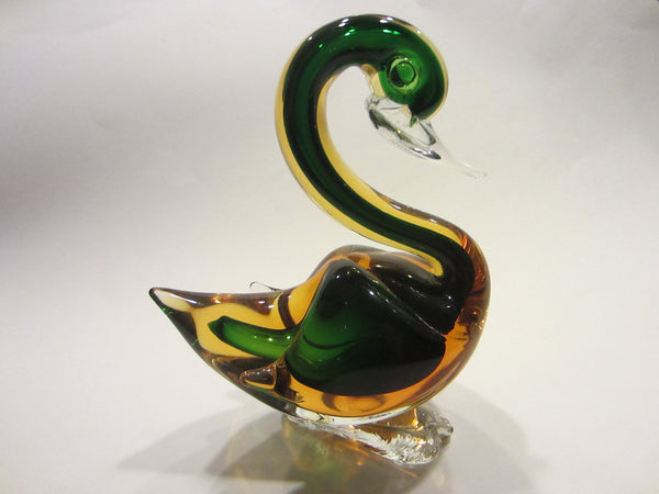 Green Murano Sommerso Seguso Ducks Italian Sculptures In Pair - Designer Unique Finds 