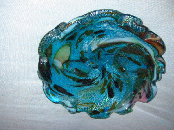 Dino Marten Attribute Murano Glass Marbelized Ruffled Blue Bowl