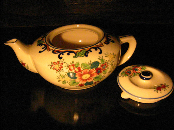 Japanese Floral Porcelain Teapot Hand Painted Marked - Designer Unique Finds 