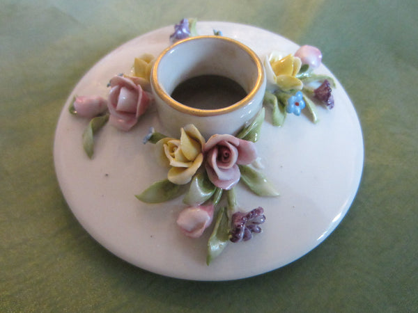 Capodimonte Candle Holders Italian Porcelain Marked N Applied Spring Flowers - Designer Unique Finds 
 - 2