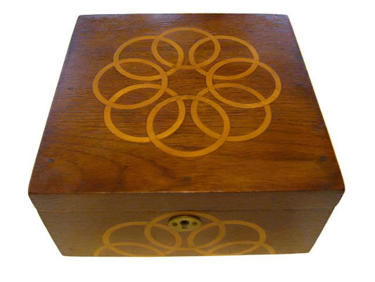 Mahogany Jewelry Box Art Deco Lined Decorated Inlaid Maple Marquetry - Designer Unique Finds 