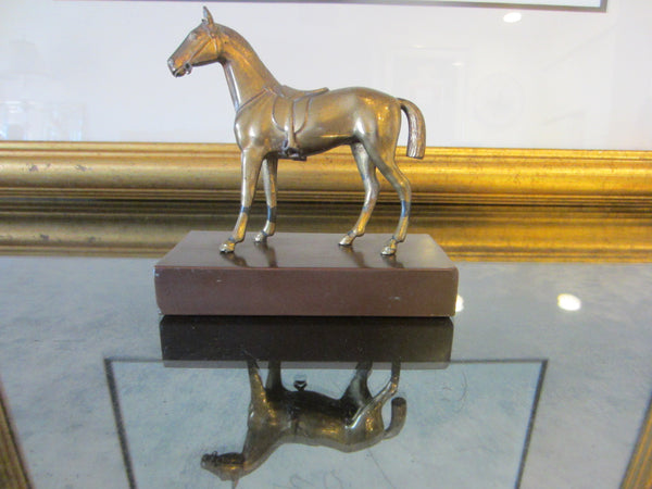 Bronze Horse Sculpture Metal Base Initial JB Mid Century Equestrian Art