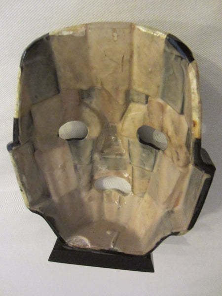 Mayan Aztec Ceremonial Abalone Mask Black Stone Stand - Designer Unique Finds 