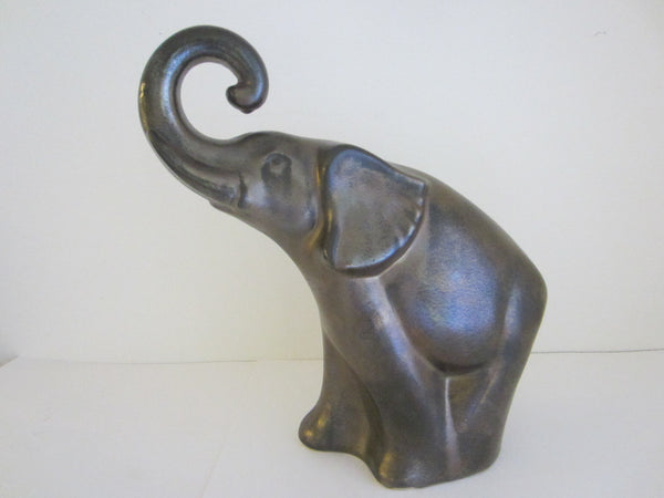 Haeger Ceramic Elephant Silver Painted Mid Century Signed Sculpture - Designer Unique Finds 