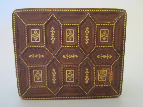 S Lutie Firenze Brown Gold Leather Box Marked Embossed Geometric Design