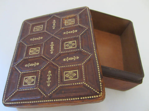 S Lutie Firenze Brown Embossed Gold Geometric Italy Leather Box - Designer Unique Finds  - 1