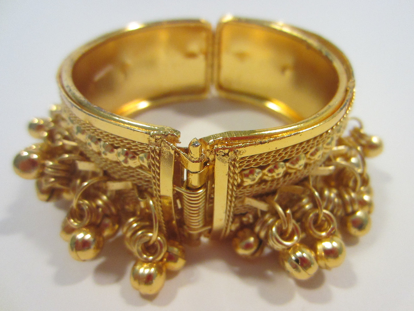 Folk Art Golden Cuff Bracelet India Style Beaded Charms Dancing Ankle Cuff