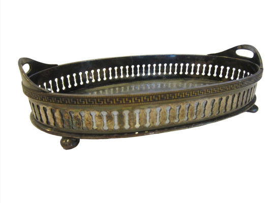 Pairpoint Silver Openwork Greek Motif Quadruple Plate Bedford MA Oval Dish - Designer Unique Finds 