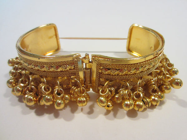 Folk Art Golden Cuff Bracelet India Style Beaded Charms Dancing Ankle Cuff
