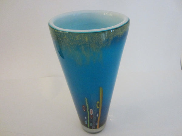 Dino Marten Attribute Blue Glass Venetian Millefiori Vase Gold Inclusion - Designer Unique Finds 