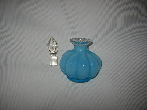 Blue Perfume Bottle Art Deco Dome Cryastal Stopper - Designer Unique Finds 