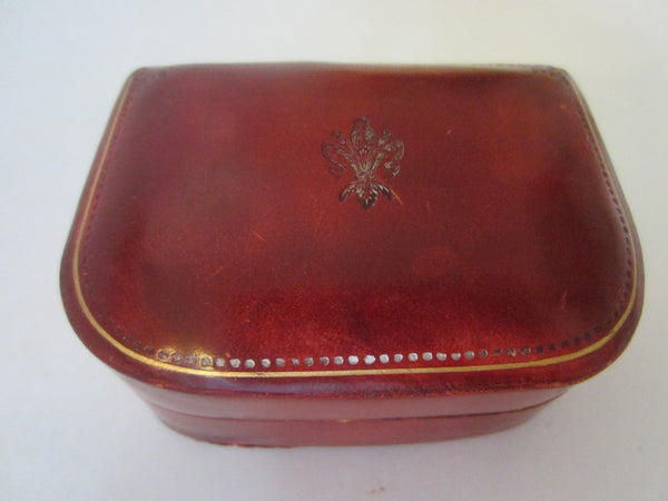 Italian Leather Jewelry Box Embossed Flower Medallion - Designer Unique Finds 
