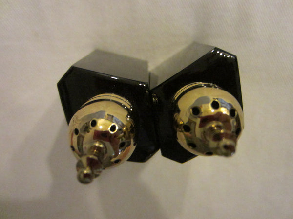 Japanese Black Onyx Salt And Pepper Shakers Brass Stoppers - Designer Unique Finds 
 - 4