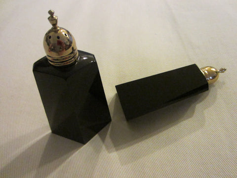 Black Onyx Salt And Pepper Shakers Brass Stoppers Marked Japan
