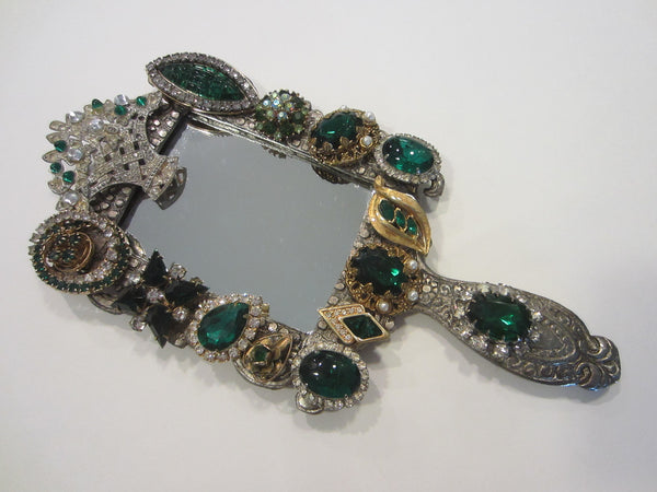 Folk Art Jeweled Hand Held Mirror