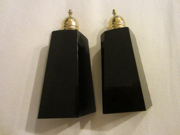 Japanese Black Onyx Salt And Pepper Shakers Brass Stoppers - Designer Unique Finds 
 - 3