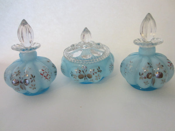 Charleton By Fenton Hand Decorated Blue Glass Perfumery Set - Designer Unique Finds 
 - 3