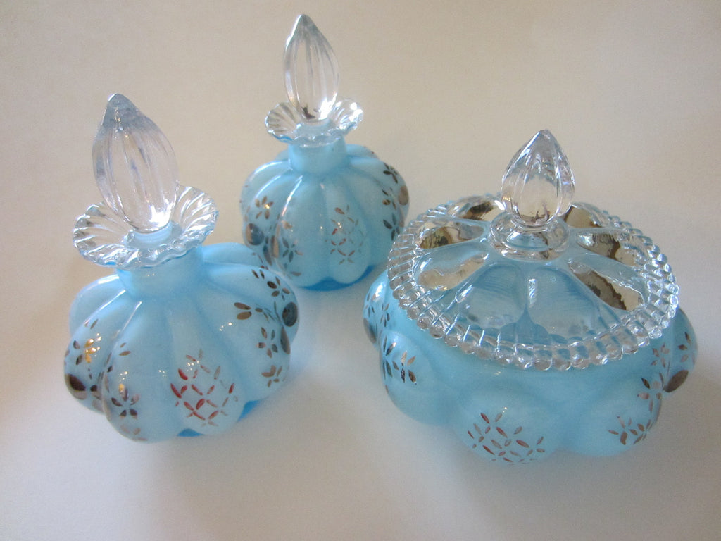 Charleton By Fenton Hand Decorated Blue Glass Perfumery Set - Designer Unique Finds 
 - 1