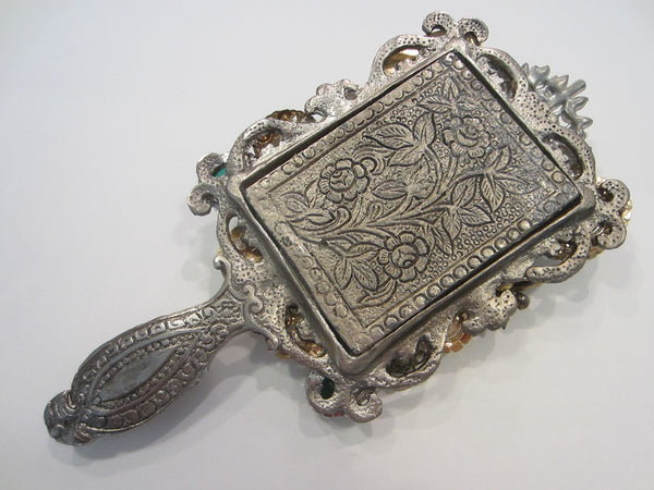 Folk Art Jeweled Hand Held Mirror