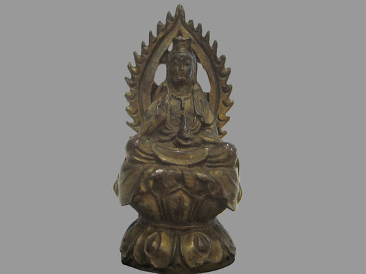Bronze Seated Naga Style Miniature Buddha Statue On Lotus Throne  