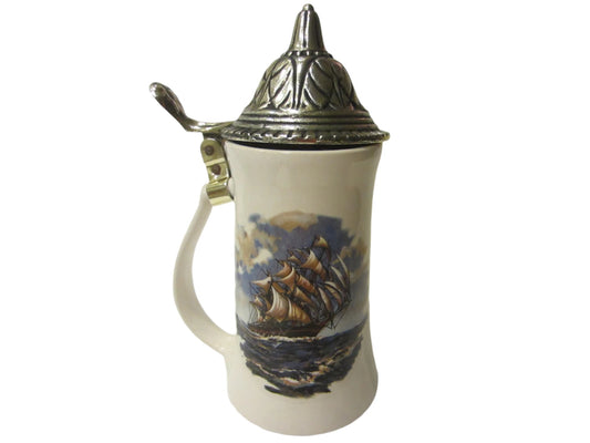 Nelcon McCoy Pottery Co Nautical Ceramic Pewter Stein - Designer Unique Finds 
