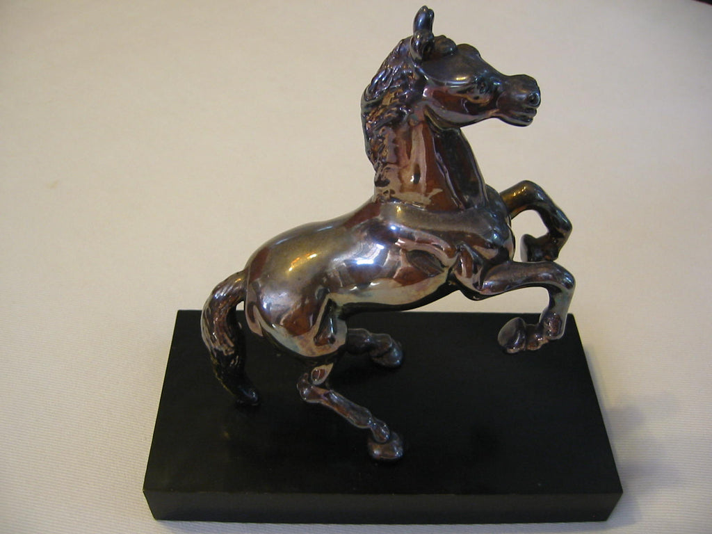 Chrome Horse Sculpture Black Rectangle Stand 