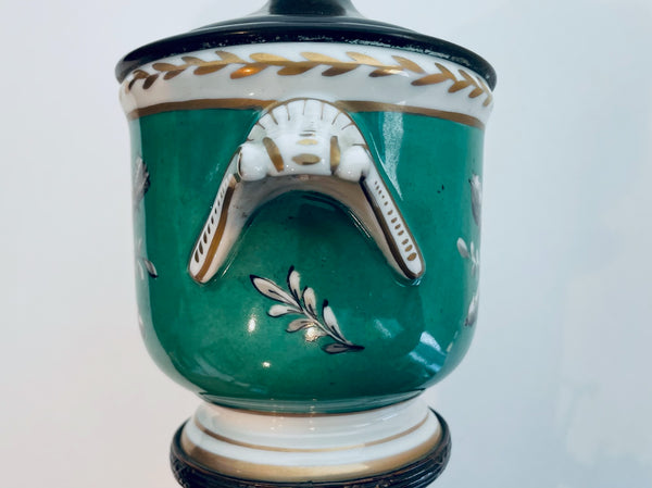 Art Deco Bronze Dolphins French Porcelain Jardiniere Lamps