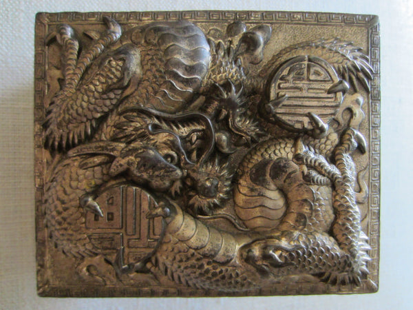 Art Deco Humidor Box Japan Phoenix Dragon High Relief Calligraphy - Designer Unique Finds 