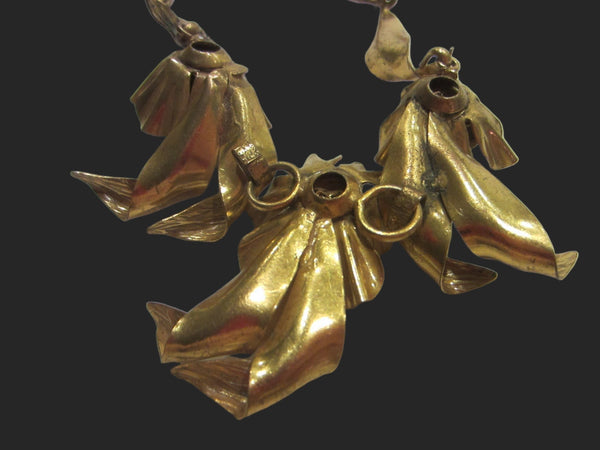 Mid Century Modern Orange Pulp Brass Choker Link Chain Necklace - Designer Unique Finds 