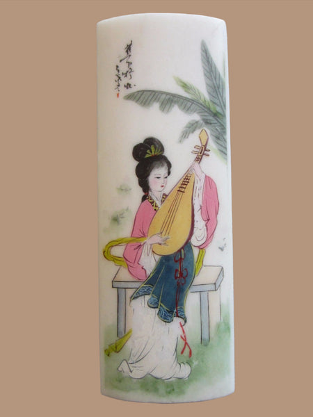 Lilian Vernon Painted Stone Art Mandolin Player Geisha Paperweight