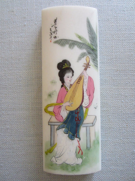 Lilian Vernon Painted Stone Geisha Art With Signature 