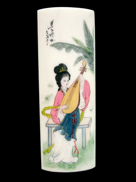 Lilian Vernon Painted Stone Art Mandolin Player Geisha Paperweight