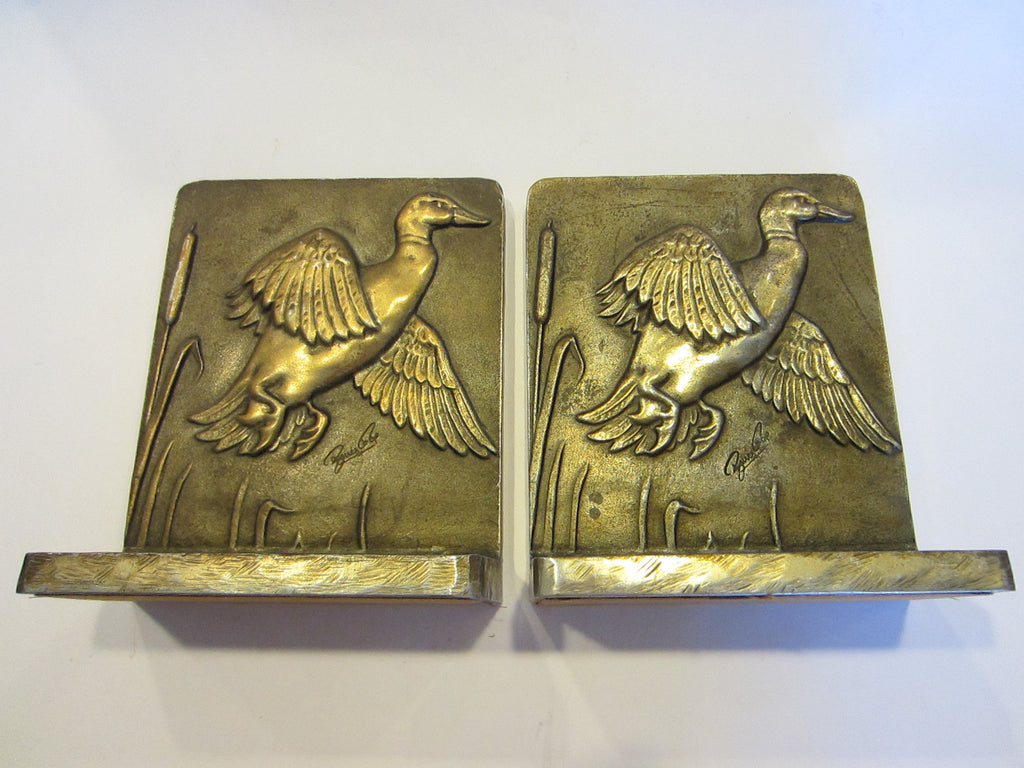 Bruce Fox Bronze Flying Ducks Bookends Hand Worked Signed Labeled - Designer Unique Finds 
 - 1