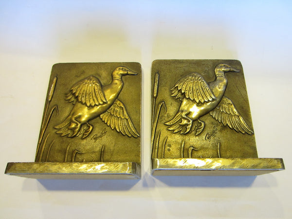 Bruce Fox Bronze Flying Ducks Bookends Hand Worked Signed Labeled - Designer Unique Finds 
 - 3
