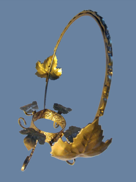 Bride Brass Basket Hold Grapevine Leaf Footed Scrolled Stand - Designer Unique Finds 
 - 5