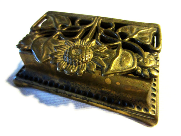 Daisy Brass Stamp Box Sectional Open Work Hinged - Designer Unique Finds 
 - 1
