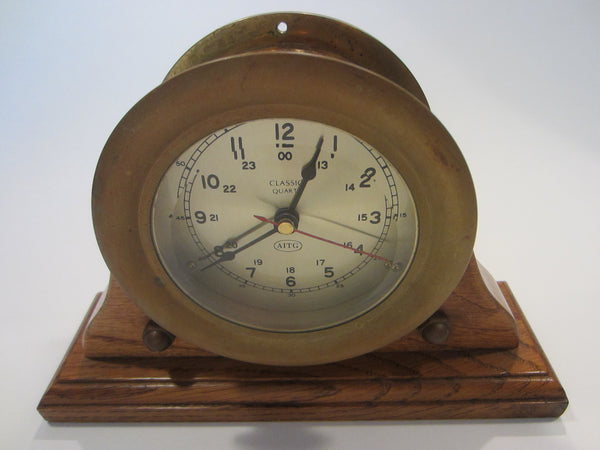 AITG Brass Quartz Ship Clock On Stand Mid Century Modern