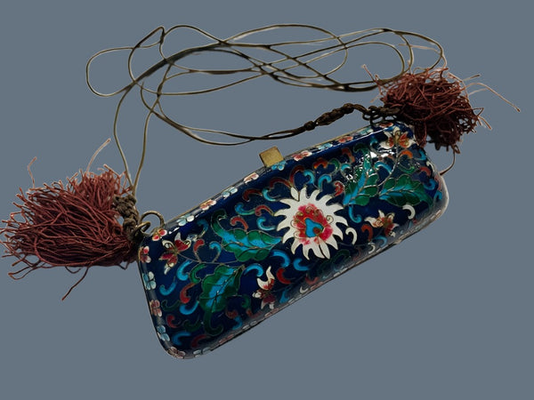 Asian Miniature Enameled Cloisonne Pendant Lotus Flower