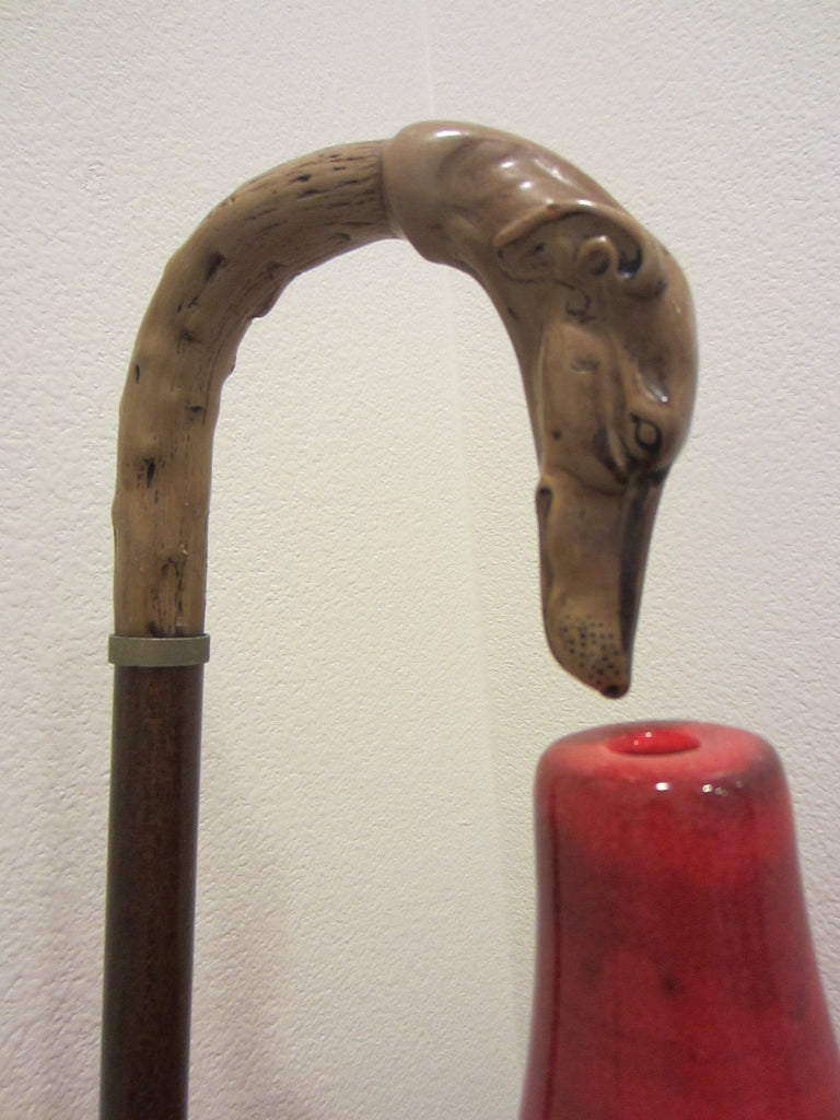 Hound Dog Cane Wood Walking Stick Composition Head - Designer Unique Finds 