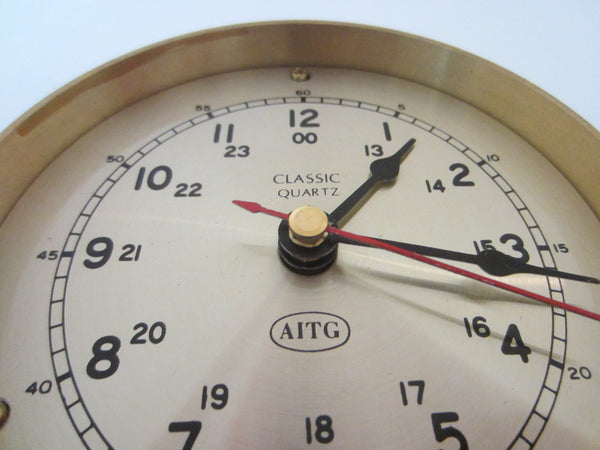 AITG Brass Quartz Ship Clock On Stand Mid Century Modern