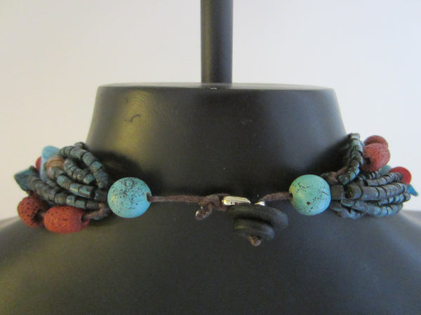 Southwestern Hand Carved Turquoise Coral Bead Strands Necklace Birds - Designer Unique Finds 