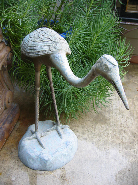 Architectural Verdigris Bronze Heron Life Size Garden Sculpture
