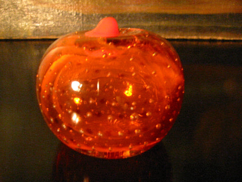 Orange Paperweight Bold Stem Controlled Bubbles Glass Art - Designer Unique Finds 