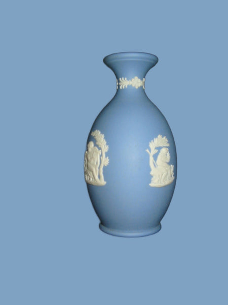 Wedgwood England Blue Jasper Vase White Medallions Bass Relief - Designer Unique Finds 