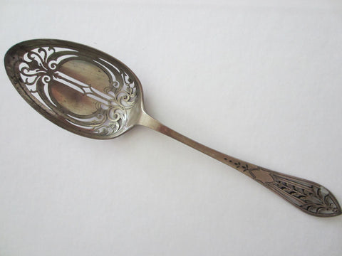 Reed Barton Antique Silver Serving Spoon Openwork Filigree Etched Hallmarks - Designer Unique Finds 
 - 1