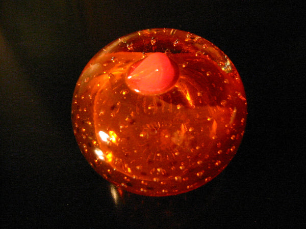 Orange Paperweight Bold Stem Controlled Bubbles Glass Art - Designer Unique Finds 
